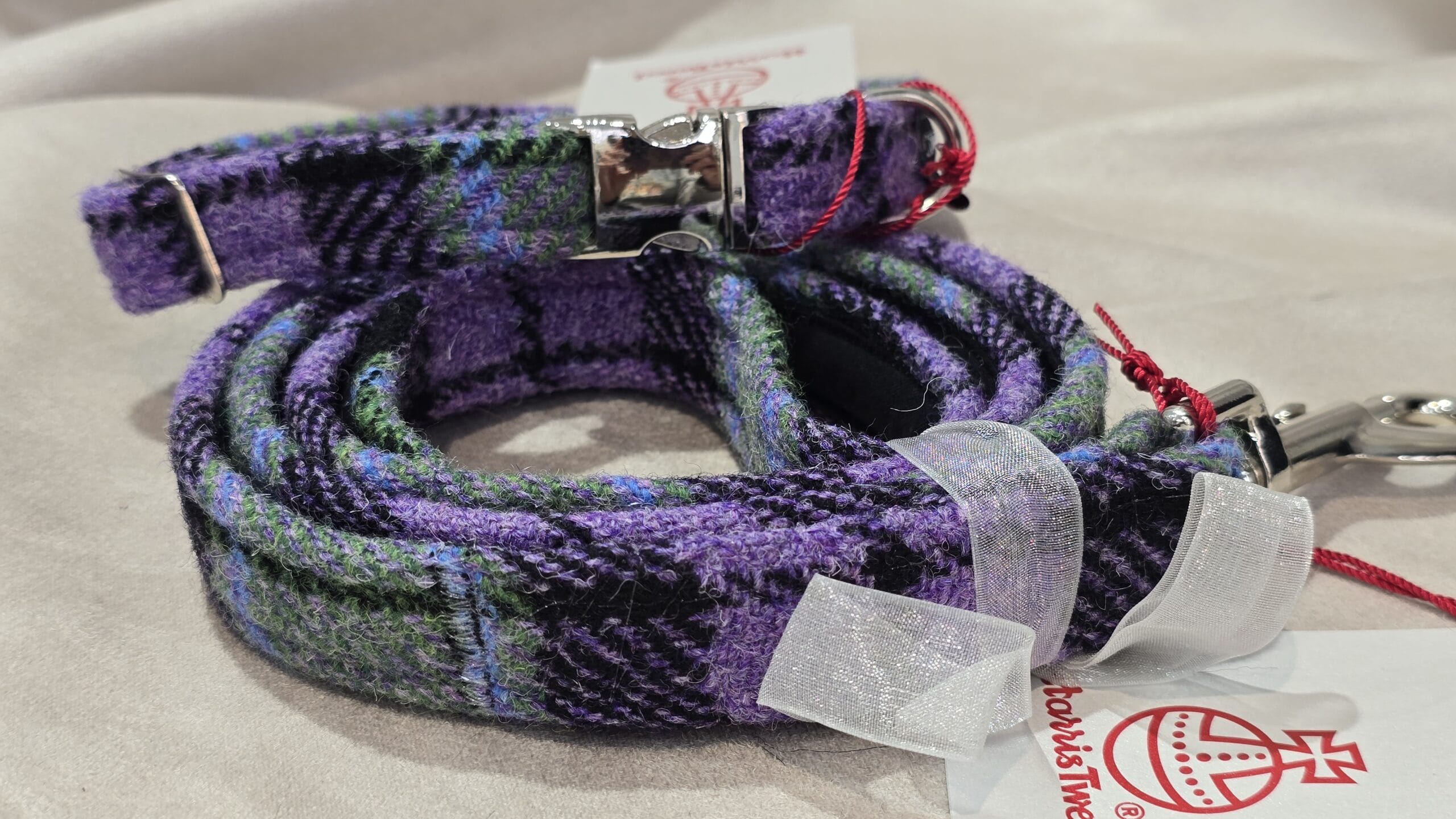Harris Tweed Lilac Tartan Dog Collar