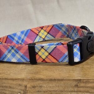 Multi Colour Check Fabric Dog Collar